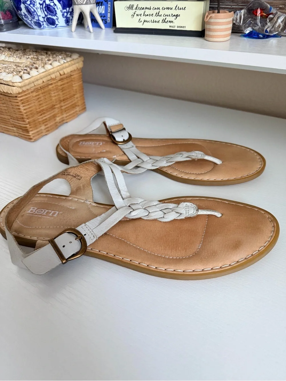 Born Lake Sandal White Straps Size 11